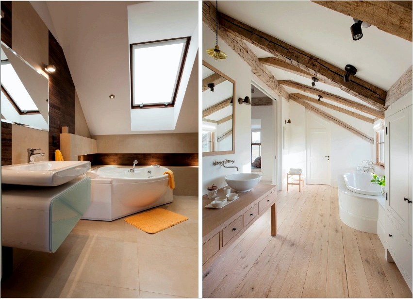 A tetőtérben stílusos és funkcionális fürdőszoba hozható létre.