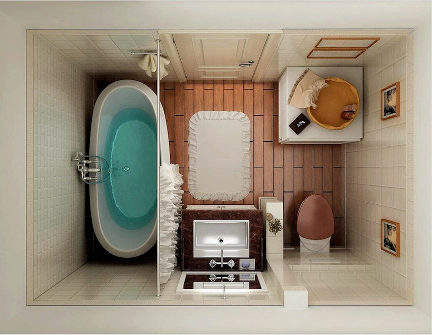 A fürdőszoba projektje a színséma, a tárolórendszerek elrendezése, a vízvezeték jellemzői és elhelyezkedése