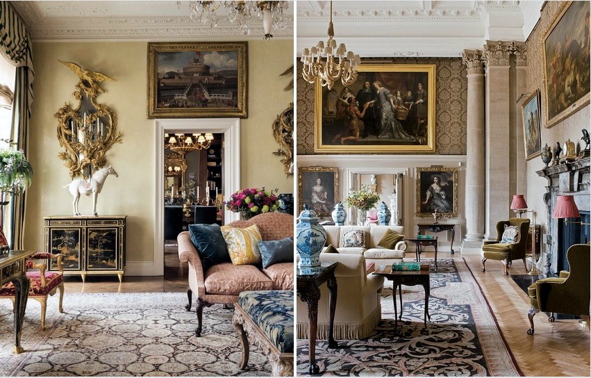 A nappali szobák klasszikus stílusú tervezéséhez rengeteg festmény és különféle dekoráció tartozik