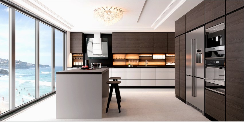 A konyha minimalista stílusú kialakítása egyszerű, praktikus és funkcionális.