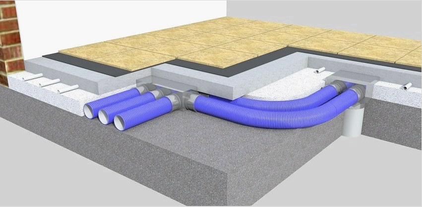 A szellőztető rendszer vezetékei a padló esztrichjébe felszerelhetők