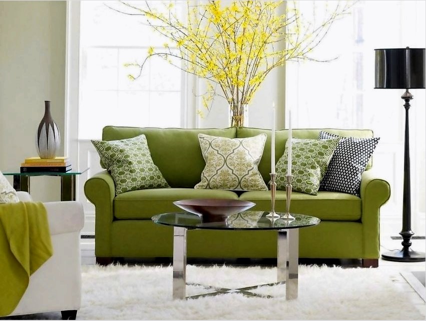 Világos zöld színű a nappali kialakításában