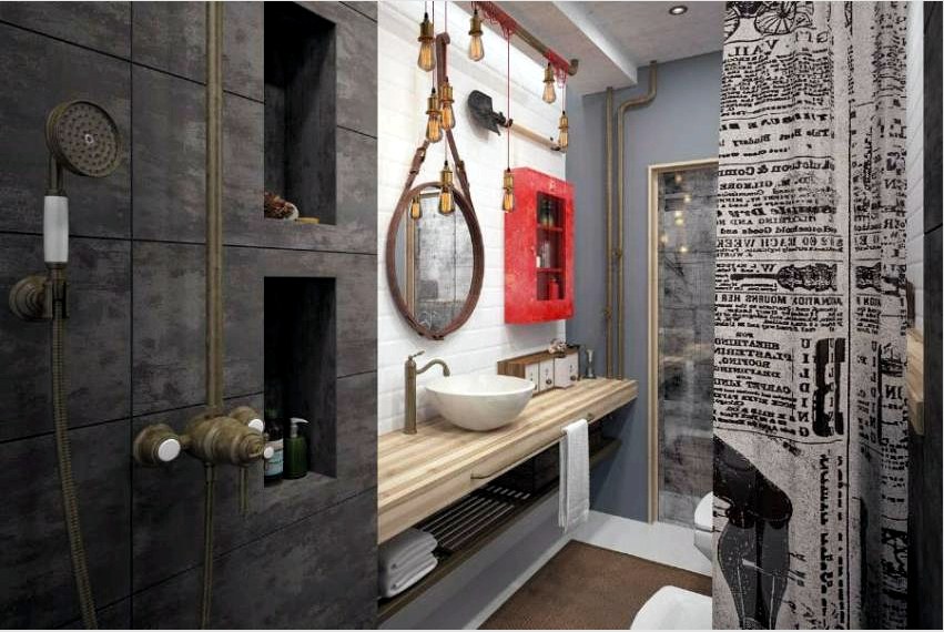 A loft stílusa a fürdőszobában egy fantasy repülés, szigorú keretek és szabályok nélkül.