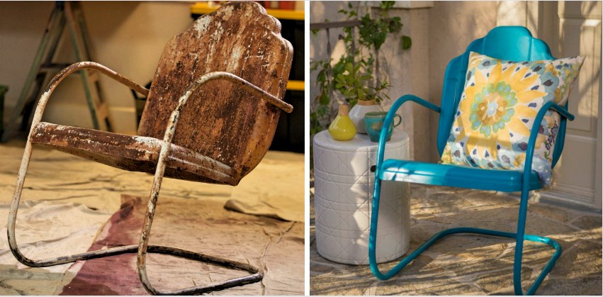 A nitro-festék felhordására szolgáló egyszerű technológia lehetővé teszi a régi fém kerti bútorok könnyű helyreállítását