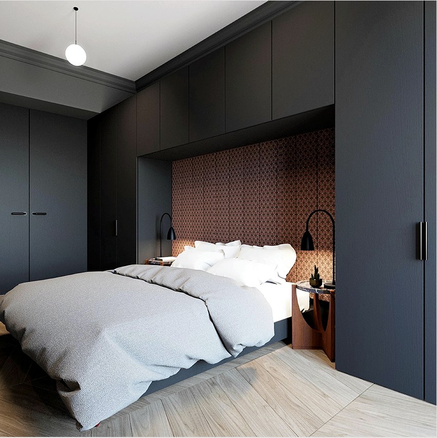 A fejfedél nélküli ágy elhelyezhető mind a fal mellett, mind a szoba közepén