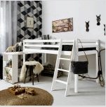 Tetőtéri ágy munkaterülettel tinédzserek számára: bútorok jellemzői
