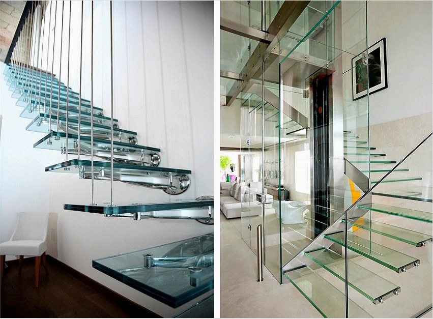 Fémből és edzett üvegből készült lépcsők könnyűek és szellősek, de megbízhatóak és kényelmesek működésükben