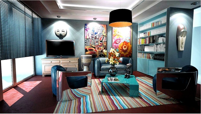 A nappali szoba számára, ahol rendszeresen zajlanak a szórakoztató ünnepek, megfelelőbbek az élénk színek, amelyek energiát keltenek és hangulatot keltenek.