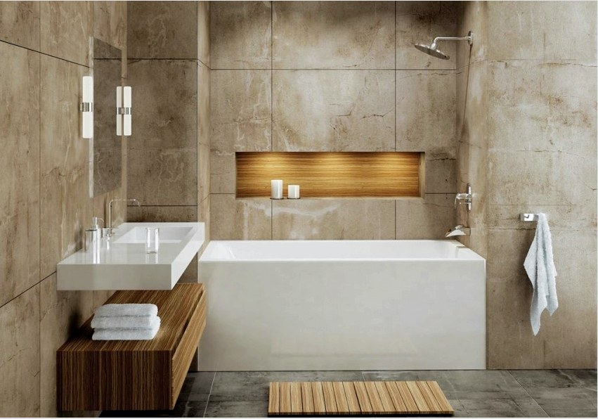 Ha van egy fülke a fürdőszobában, akkor használható egy standard méretű téglalap alakú kád felszerelésére.