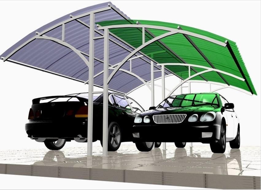 3D-s projekt egy lombkorona a két autó számára tervezett magánház udvarán