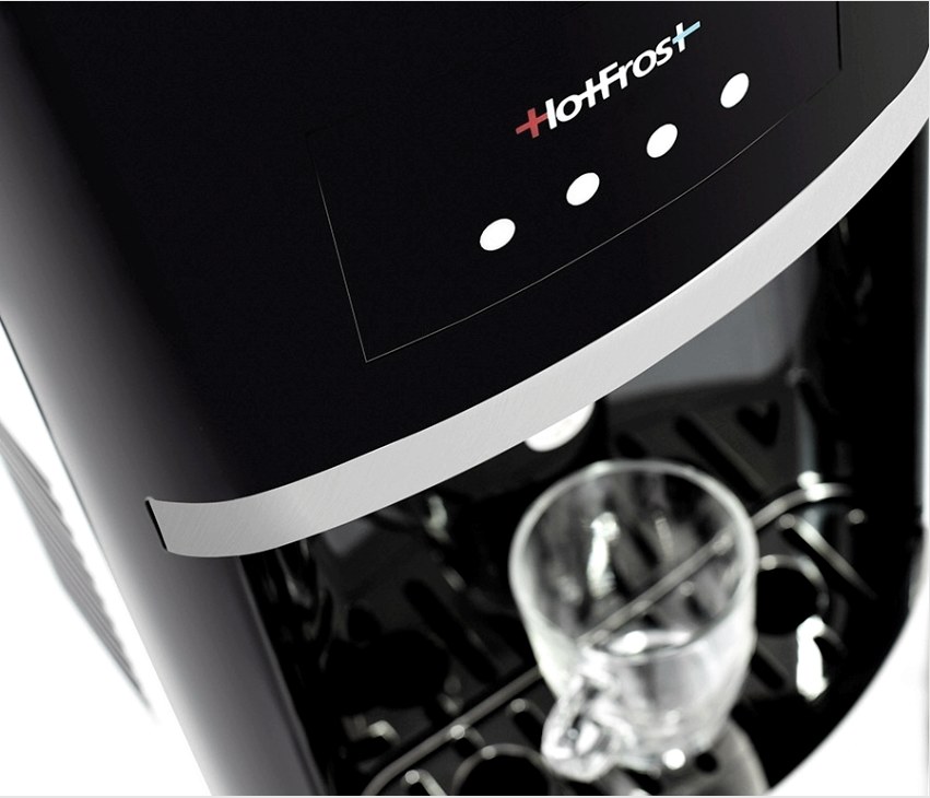 A Hotfrost 35 AN vízhűtő tömör és stílusos kialakítású, ezért alkalmas mind a konyha, mind az iroda belső tereire