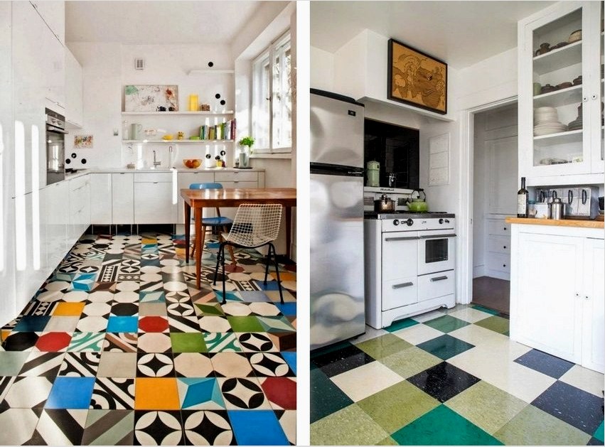 Különböző felhasználási esetek a többszínű padlólapokhoz a konyhai kialakításban