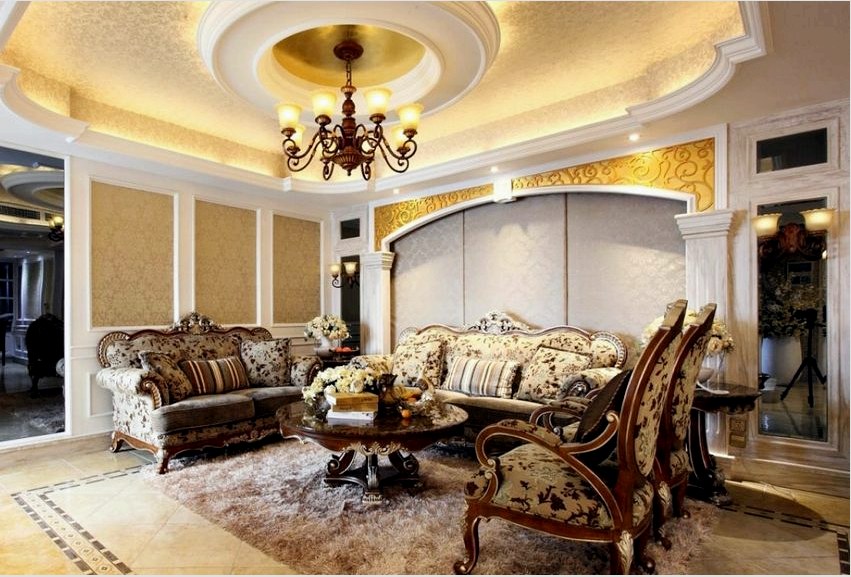 Gipszkarton mennyezet klasszikus stílusú nappaliban