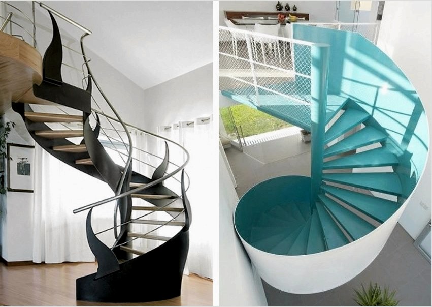 A modern spirális lépcsők nagyon sokféle formájú és színűek lehetnek.