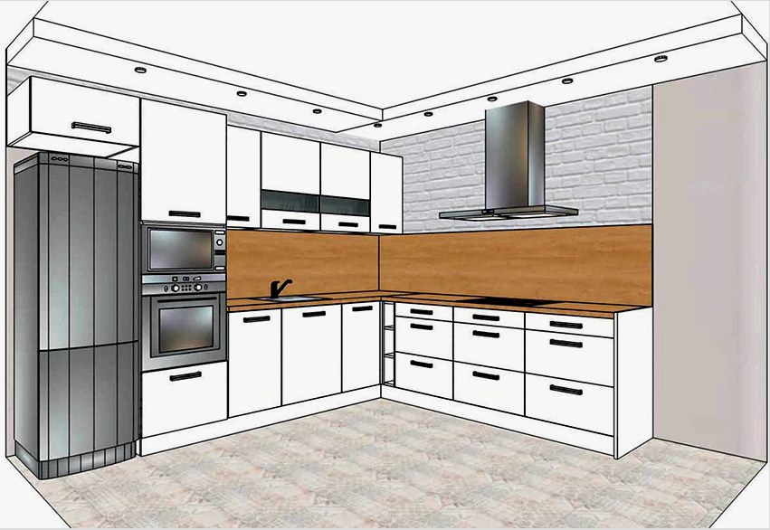 Az L alakú konyha közepes méretű szobákhoz alkalmas
