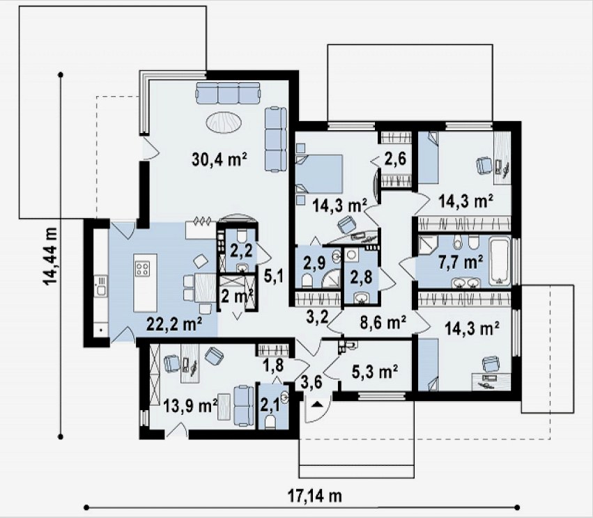Egy emeletes ház terve, 14x17 m