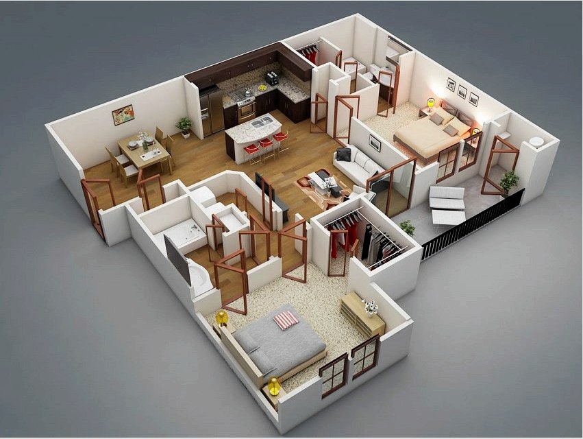 A helyiségek helyes elhelyezkedése a házban lehetővé teszi a hely hatékony felhasználását