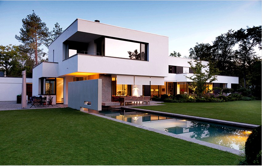 A modern házak terveit a vonal egyszerűsége, a nyitottság és a környezetbarát környezet jellemzi