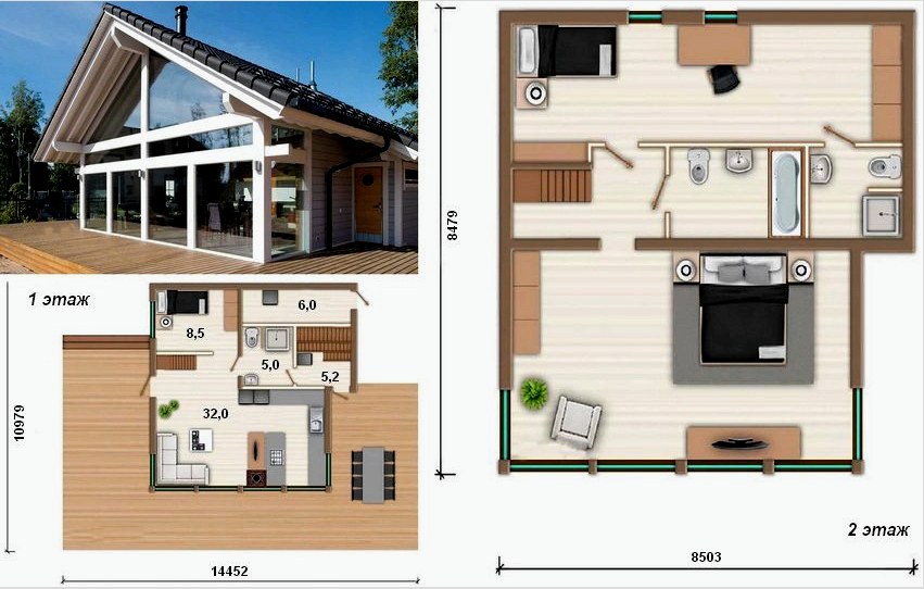Modern stílusú házprojekt panorámás ablakokkal és terasszal