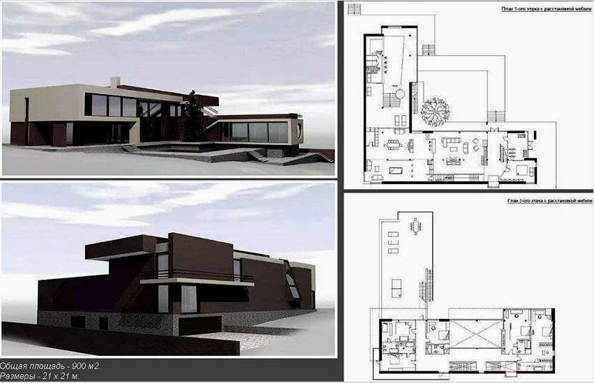 Modern stílusú ház terve, teljes alapterülete 900 m²