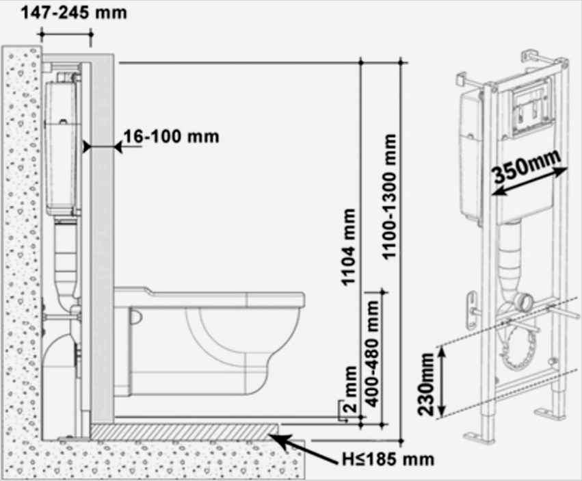 A WC-k felszerelésekor a fürdőszobában található rések paramétereinek meg kell felelniük a rajznak