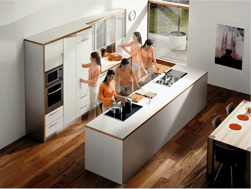 Ideális elrendezés a konyhában - amikor az ember nem végez felesleges mozdulatokat, mivel minden kéznél van