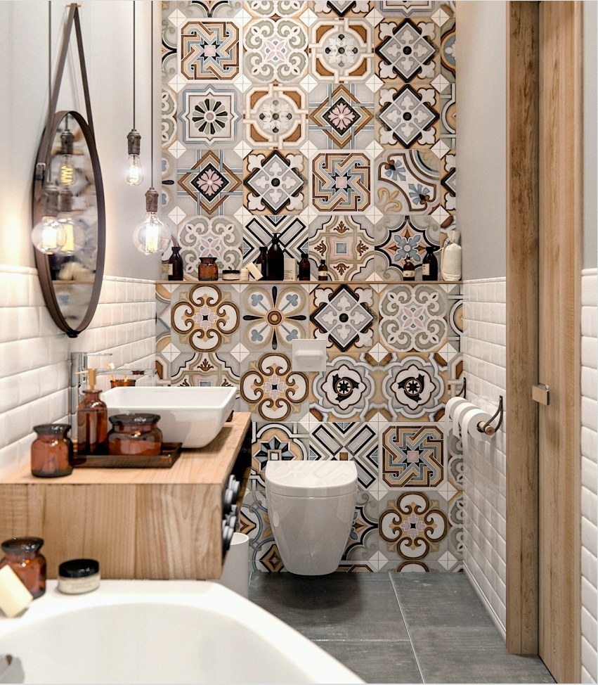 A kombinált fürdőszoba tágabb megjelenése érdekében ajánlott világos, pasztell színek: homok, krém, bézs árnyalatok használata