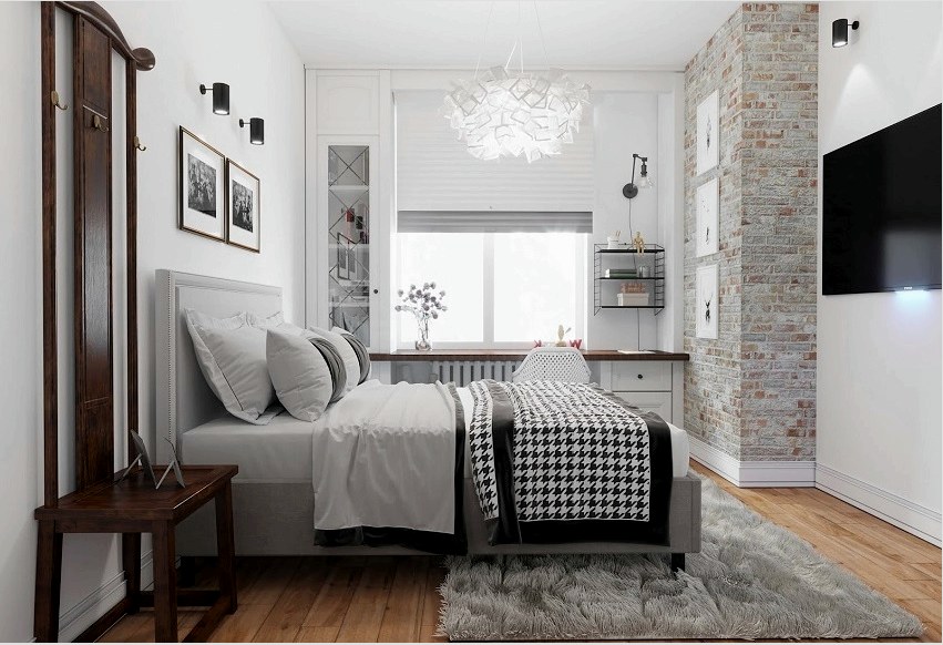 A minimális mennyiségű nehéz bútor lehetővé teszi a skandináv stílusú hálószoba legfinomabb belső kialakítását