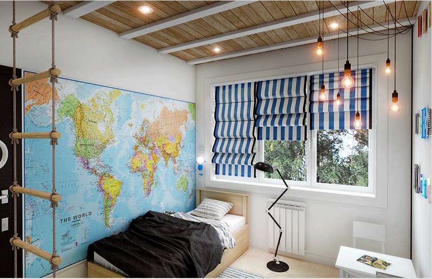 A gyermekek hálószobájának falainak díszítéséhez használhat egy nagy világtérképet 