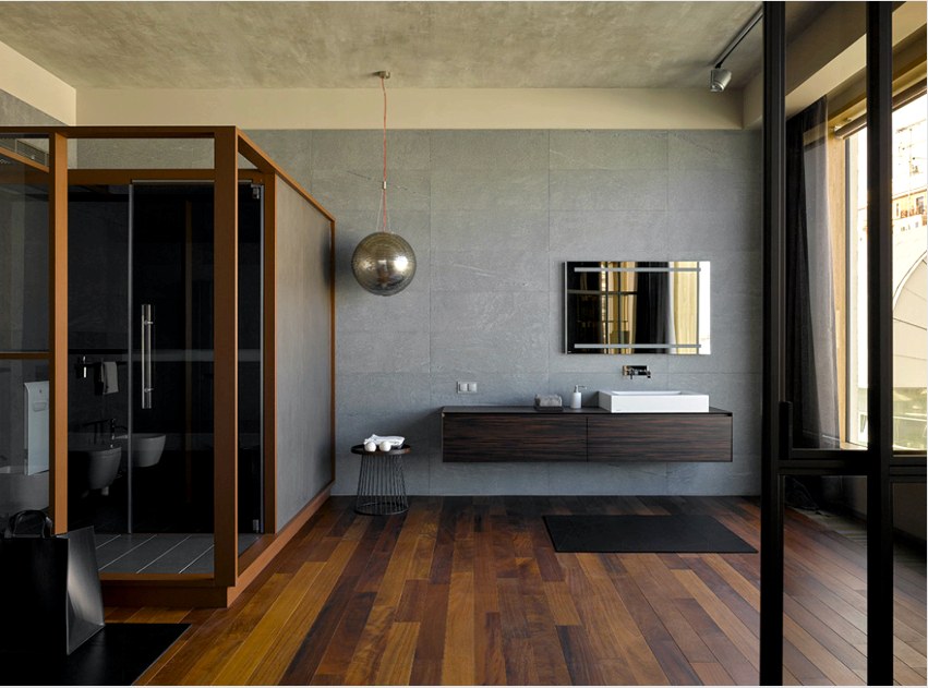 A fürdőszobák vízvezeték-szerepe a minimalizmus stílusában, jobb, ha természetes árnyalatokat használ, de nem szabványos alakzatokat