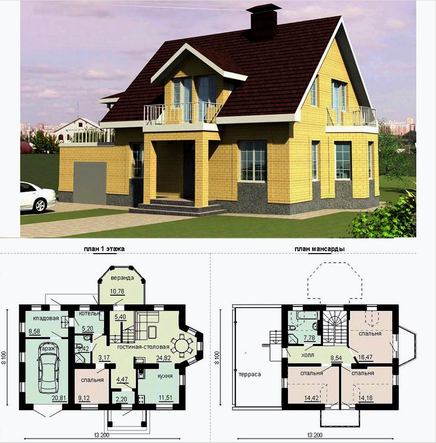 Dekoratív tégla burkolatú habblokkokból készült ház terve 