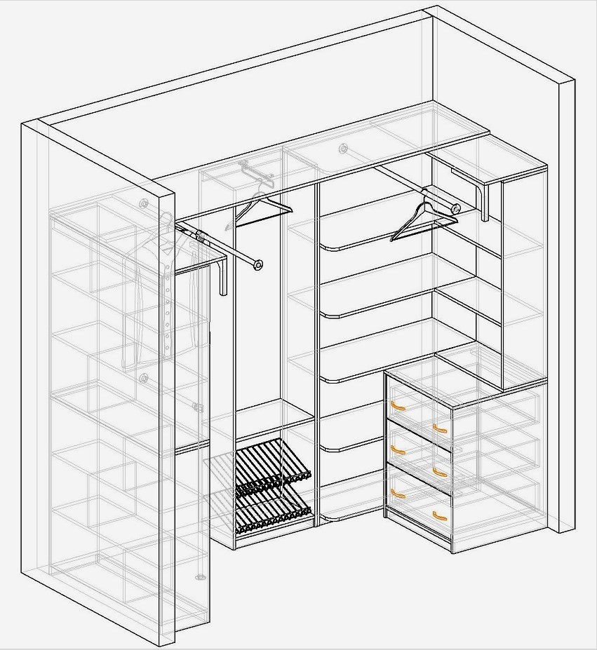 A szekrény elrendezése a raktárból 1,1 - 1,5 m