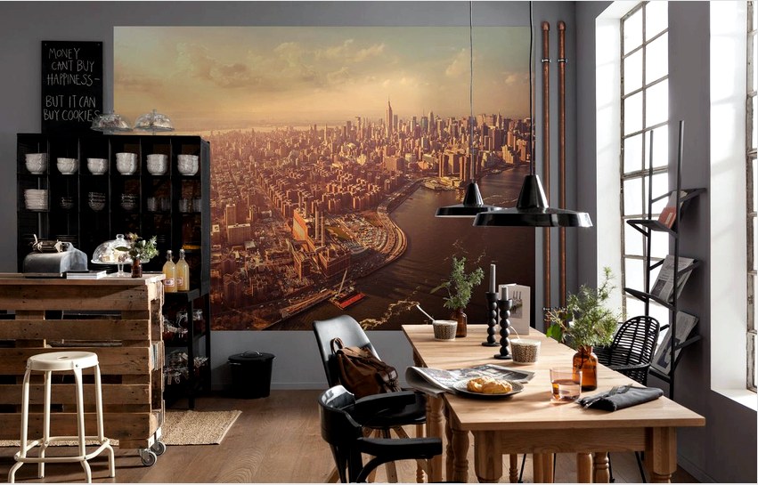 A háttérkép gyönyörű képei kiválóan díszítik a falat az étkezőben