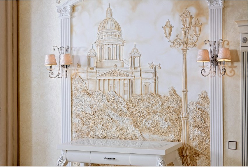 A kézzel készített freskó drága, de nagyon szép típusú faldekoráció, amely klasszikus stílusban jól illeszkedik a belső terekhez