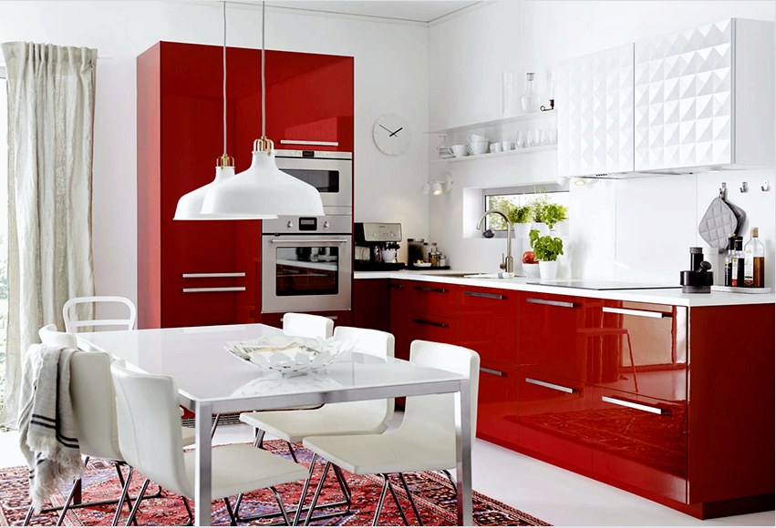 A vörös és fehér konyha felvidít, életerő és étvágy