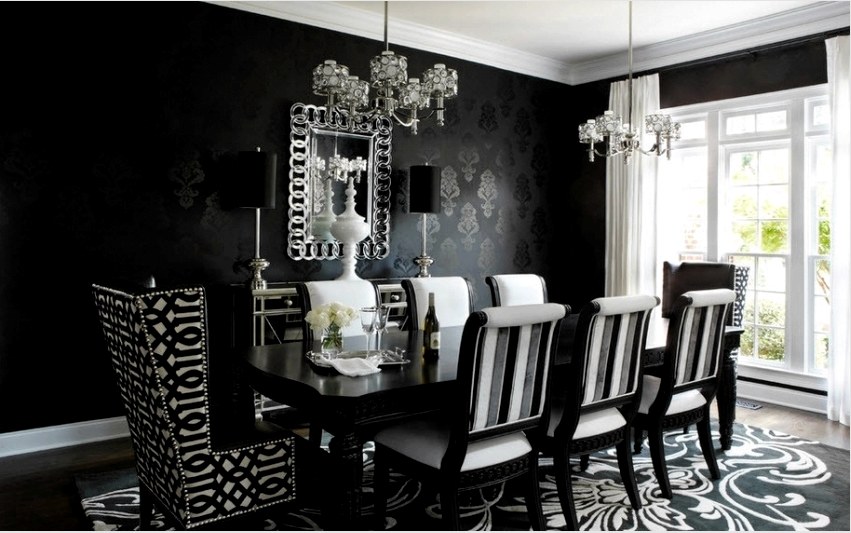 A falak fekete színének lágyítása érdekében használhat szinte észrevehetetlen fehér vagy gyöngy mintázatú háttérképet.
