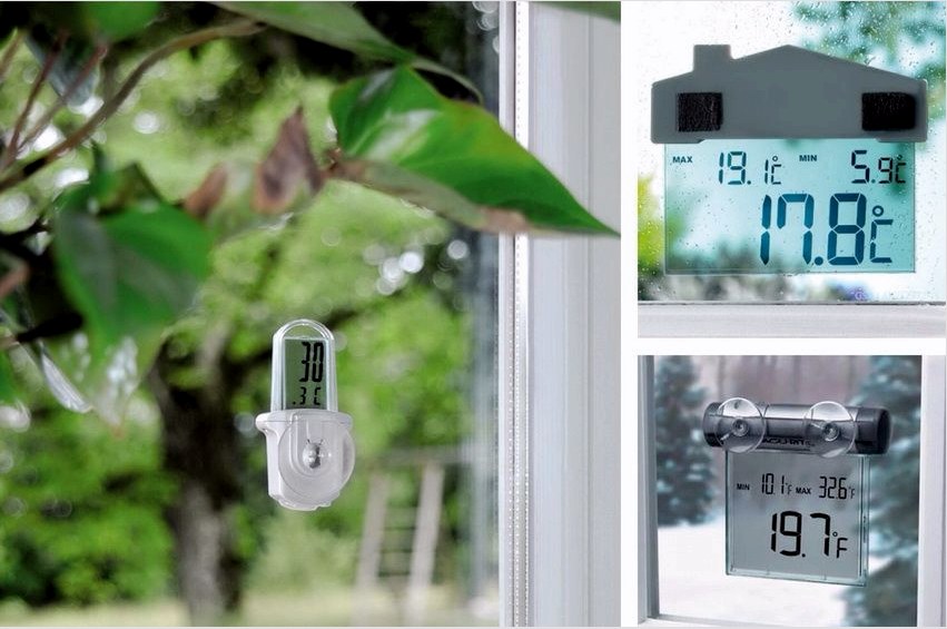 Az elektronikus hőmérők egyes modelljei ablaküvegre vannak felszerelve.