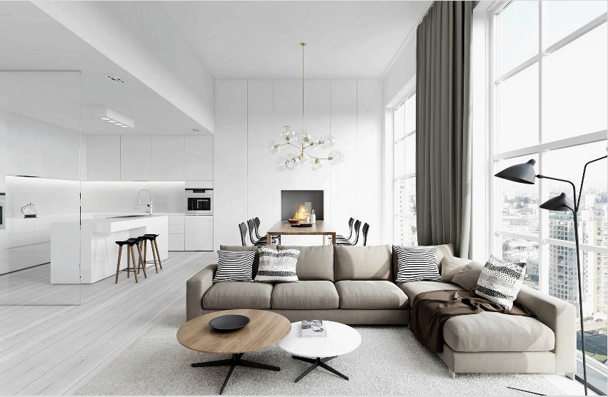 A nappali modern stílusa olyan stílusok eredeti keveréke, mint a minimalizmus, a modern, a csúcstechnika, a pop art és a retro
