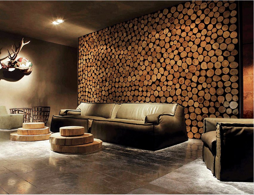 Fából készült gerendaházak használata a fal díszítéséhez