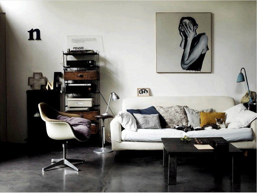 Fekete-fehér színek a nappali kialakításában