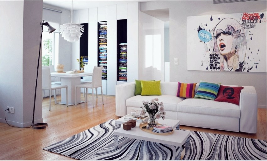 Az egyszobás apartman belső berendezése modern stílusban készül