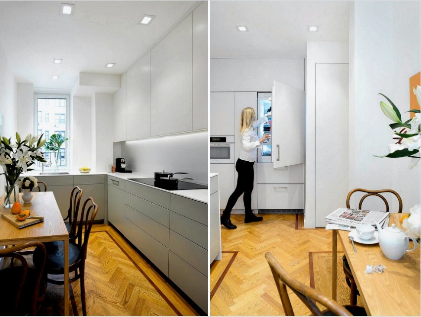 Kicsi konyhás helynél jobb a hűtőszekrényt és a melegítőt más helyiségekbe helyezni, például a fürdőszobába vagy a folyosóra