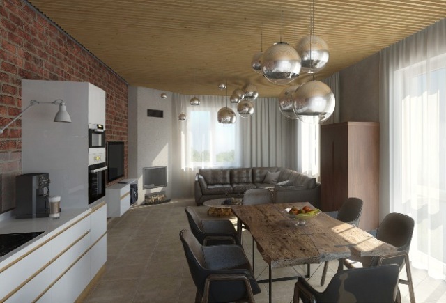 Konyha-nappali belső tere és elrendezése egy magánházban: népszerű tervezési megoldások