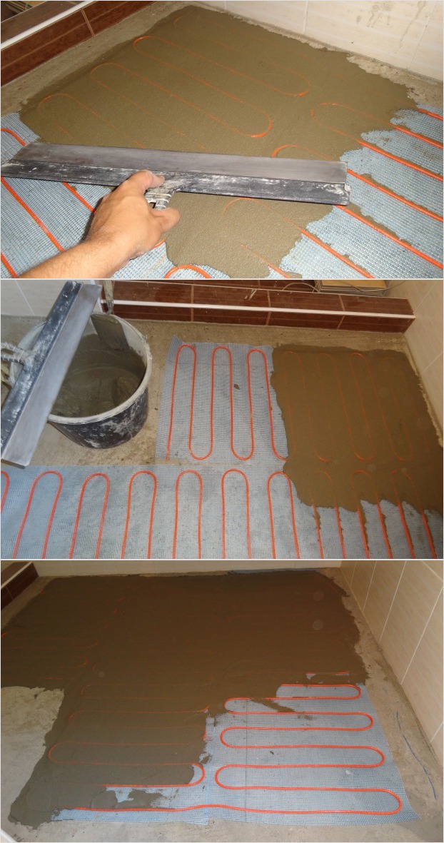 Fűtőszőnyegek padlófűtéshez: beépítés csempe alá és csatlakozás