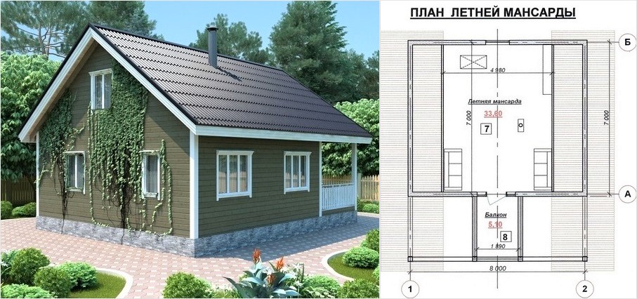 6x7 szénsavas betonból készült tetőtér és teraszos vidéki ház elrendezése és építése