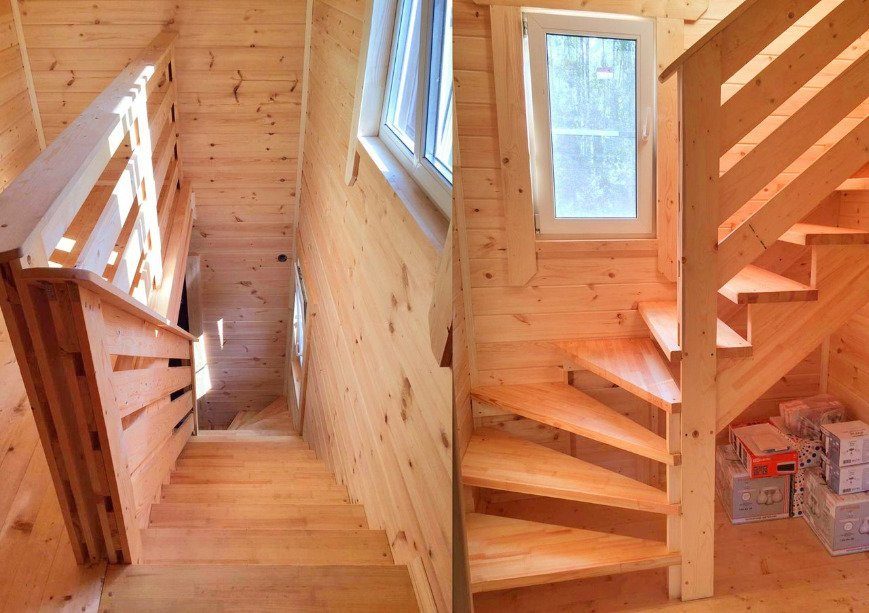 Fából készült lépcsőház egy keretes házban