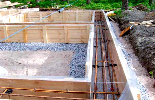 A vázszerkezetű ház alapját betonacéllal erősítik meg. Táblás zsaluzat fóliaburkolattal - a biztonság érdekében