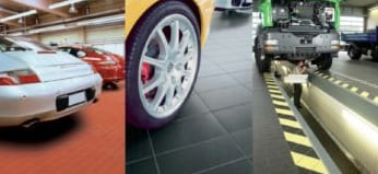 Különféle csempe az autószervizhez a padlón, rendeltetésén és tulajdonságain