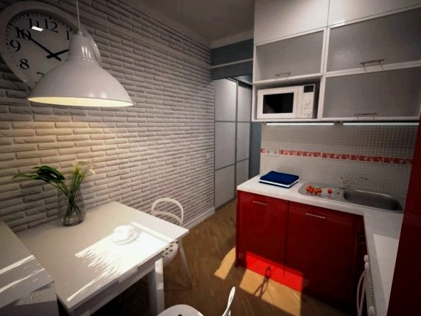 Egy kis konyha kialakítása Hruscsovban: fényképek a kis konyhák belsejéről és a hűtőszekrény felszerelésének lehetősége