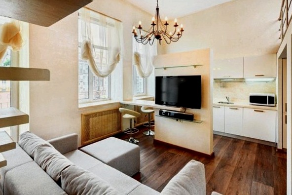 A nappalival kombinált konyha kialakításának szabályai Hruscsovban
